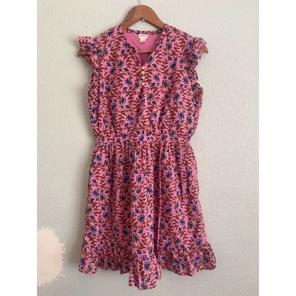 Crewcuts J.Crew Girls Sz 14 Pink Floral Block Print Ruffle Sleeve Dress Cotton